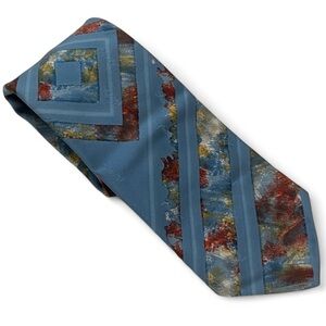 Vintage Yves Saint Laurent Blue Multicolor Men's Wide Tie PARIS
